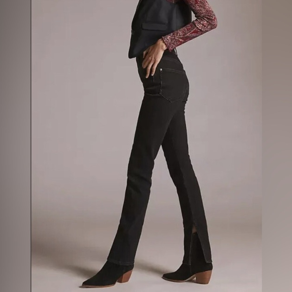 Anthropologie Pilcro High Rise Straight Split Hem Black Jeans | 29